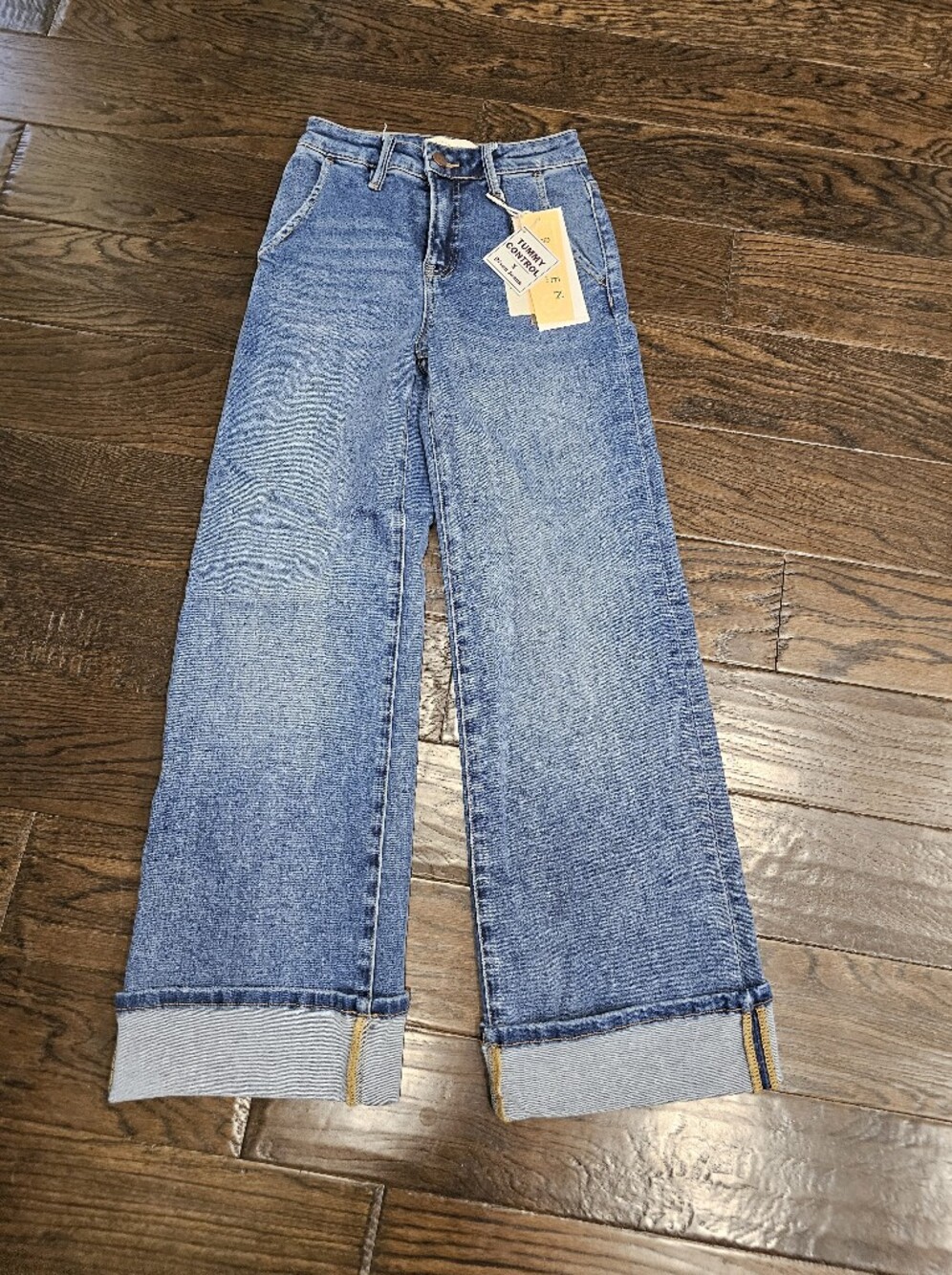 Risen Cuffed Straight Leg Jeans, Audrey Style, Size 0, New, Tummy Control